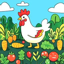 Chicken In A Vegetable Farm Coloring Page Color
