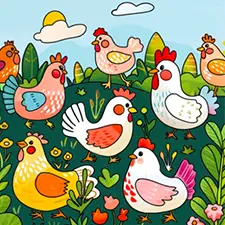 Colorful Chickens Coloring Page