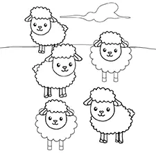Colorful Fluffy Sheep Coloring Page Black & White