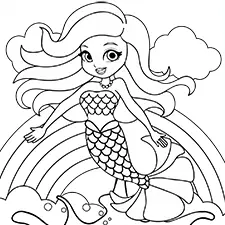 Colorful Leaping Mermaid Gown Colouring Pages Black & White