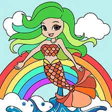 Colorful Leaping Mermaid Colouring Pages