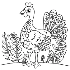 Colorful Turkey Coloring Page Black & White