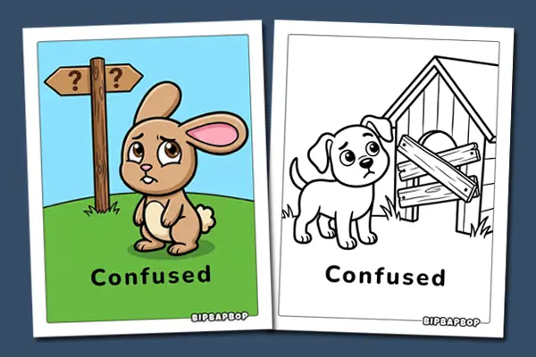 Confused colouring pages - Free coloring sheets helping kids name their emotions