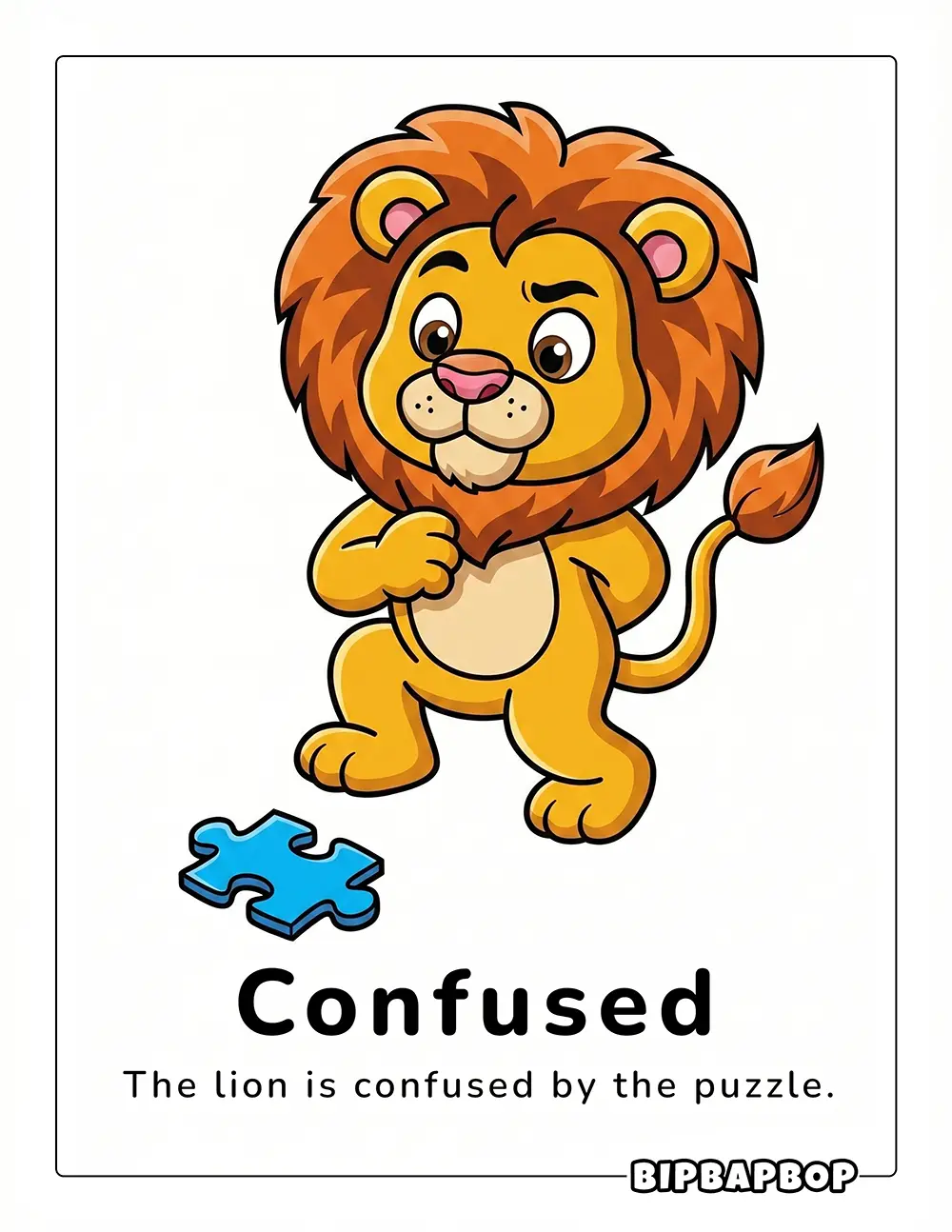 The lion is confused by the puzzle