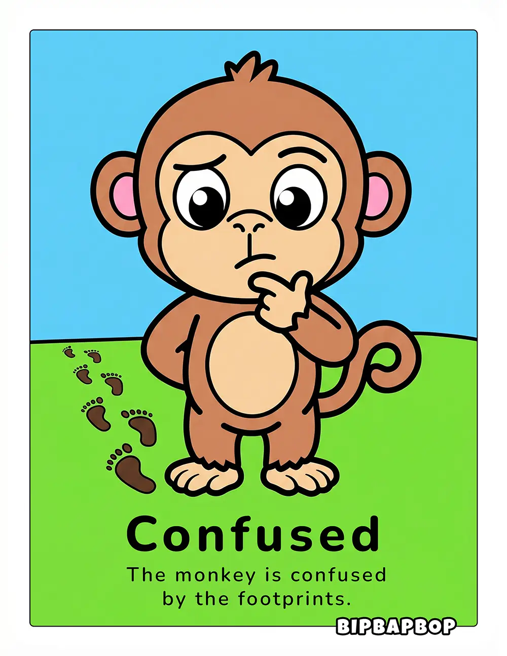 The monkey is confused by the footprints.