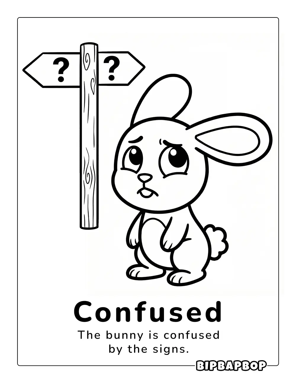 A confused rabbit look at a confusing signpost