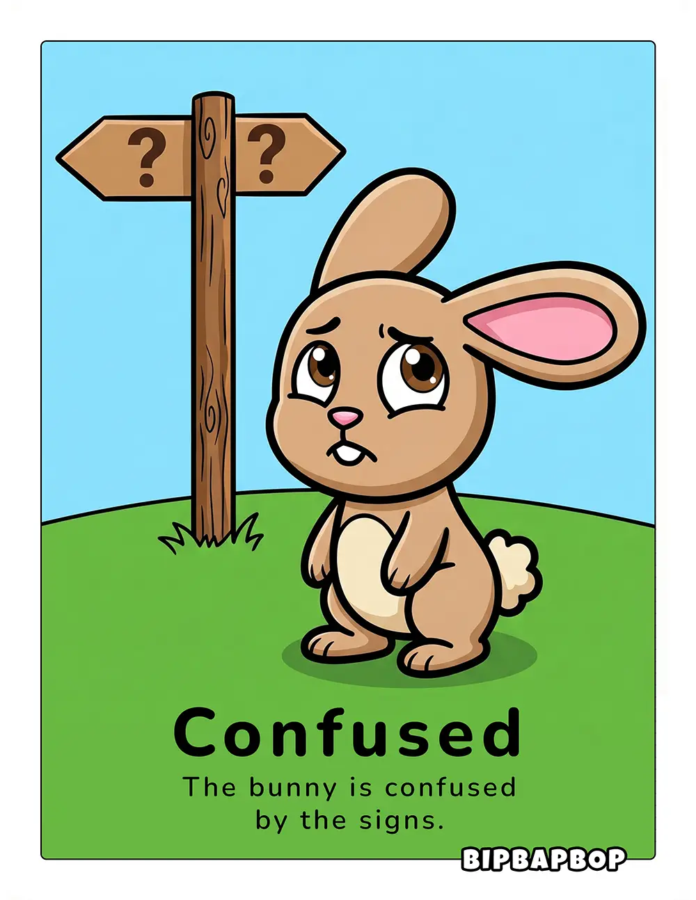 The bunny is confused by the signs