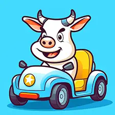 Cow Driving Racing Car Coloring Page