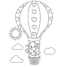Cow In A Hot Air Balloon Coloring Page Black & White