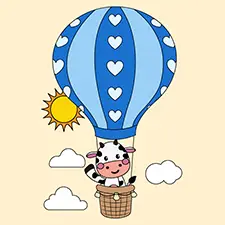 Cow In A Hot Air Balloon Coloring Page