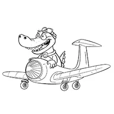 Crocodile Airplane Pilot Coloring Page Black & White