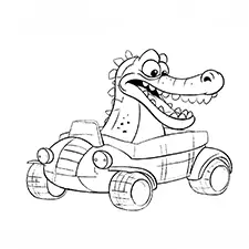 Crocodile Driving Car Coloring Page Black & White