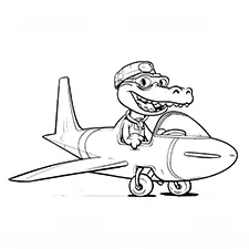 Crocodile Flying Airplane Coloring Page Black & White