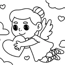 Cupid Carrying Heart Coloring Page