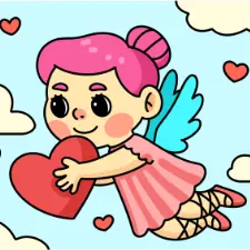 Cupid Carrying Heart Coloring Page