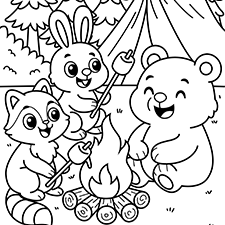 Cute Animals Camping Coloring Page