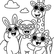 Cute Animals Wearing Sun Glasses Coloring Page