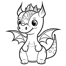 Cute Baby Dragon Coloring Page Black & White
