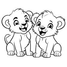 Cute Baby Lions Coloring Page Black & White