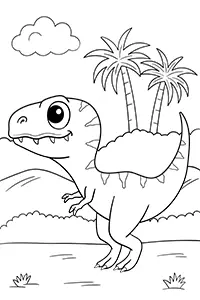 Cute Baby Tyrannosaurus Rex PDF Coloring Page Black & White