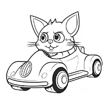 Cute Cat Driving Car Coloring Page Black & White