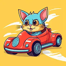 Cute Cat Driving Car Coloring Page