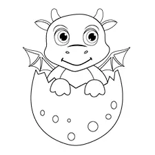 Cute Dragon in An Egg Shell Coloring Page Black & White