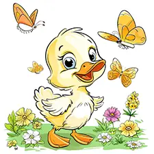 Cute Duck With Butterflies Coloring Page Color