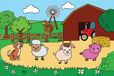 Cute Farm Animals Coloring Page