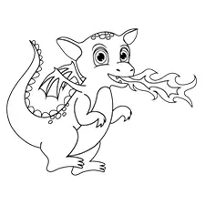 Cute Fire-Breathing Dragon Coloring Page Black & White