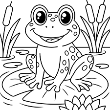 Cute Frog Coloring Page Black & White
