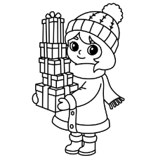 Cute Girl Carrying Gifts Coloring Page