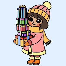 Cute Girl Carrying Gifts Coloring Page