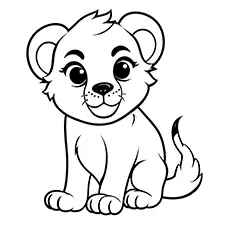 Cute Lion Cub Coloring Sheet Black & White