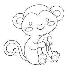Cute Monkey Holding A Banana Coloring Page B&W