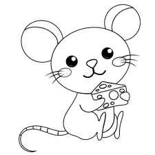 Cute Mouse With Cheese Coloring Page B&W
