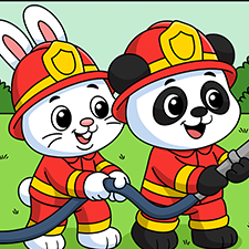 Cute Panda And Bunny Fireman Printable