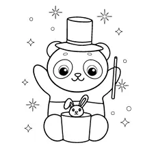 Cute Panda Magician Coloring Page Black & White