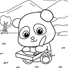 Cute Panda Painting Coloring Page Black & White