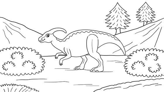 Cute Parasaurolophus Coloring Pages Free PDF Download Black & White