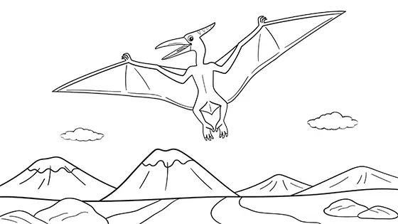 Cute Pterodactyl Dinosaur Coloring Pages Free PDF Download Black & White