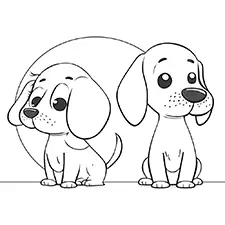 Cute Puppies Coloring Page Black & White