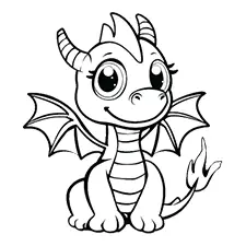 Cute Simple Dragon Coloring Page Black & White