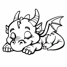 Cute Sleeping Dragon Coloring Page Black & White