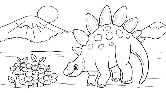 Cute Stegosaurus Coloring Page Free PDF Download Black & White