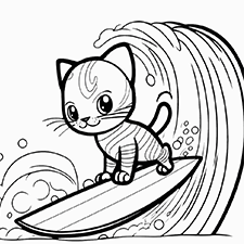 Cute surfing cat coloring page