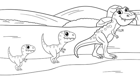 Cute Mummy & Baby T-Rex Coloring Sheet Black & White