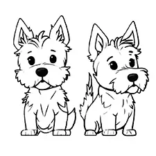 Cute Terriers Coloring Page Black & White
