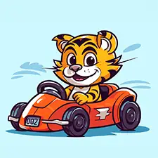 Cute Tiger Driving Racing Car Coloring Page