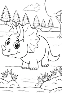 Cute Triceratops Coloring Page Free PDF Download Black & White